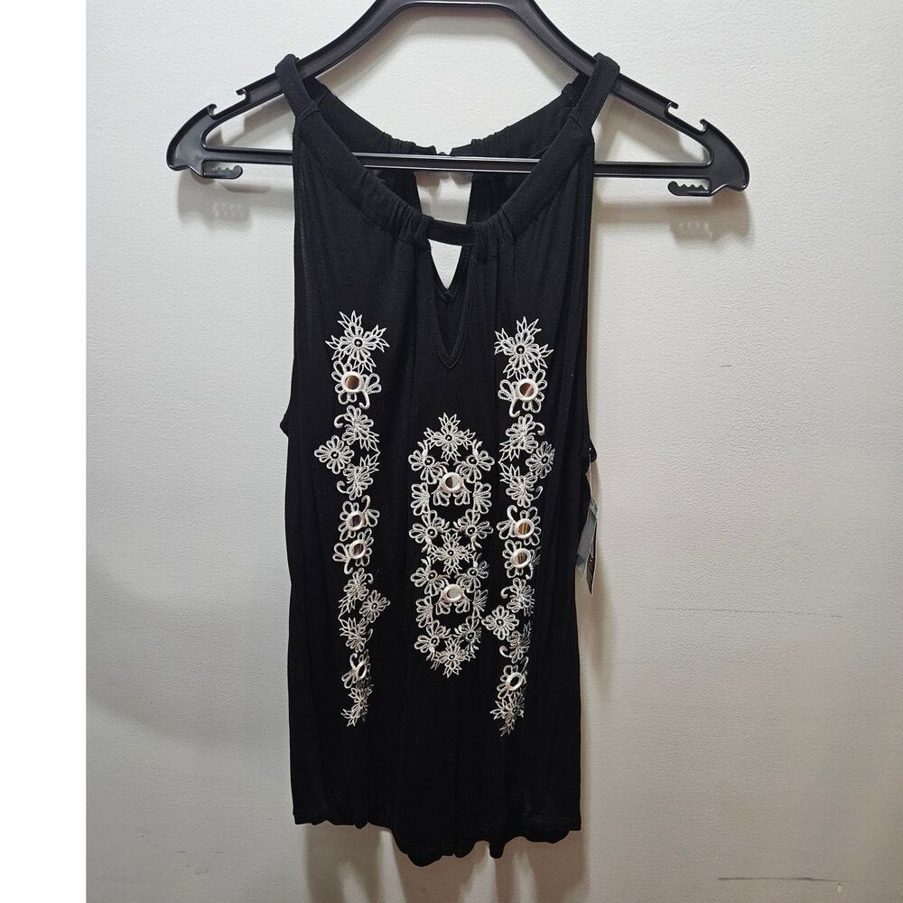 INC Sweet Meadow Black Mirror Embroidered Boho Top XL NWT